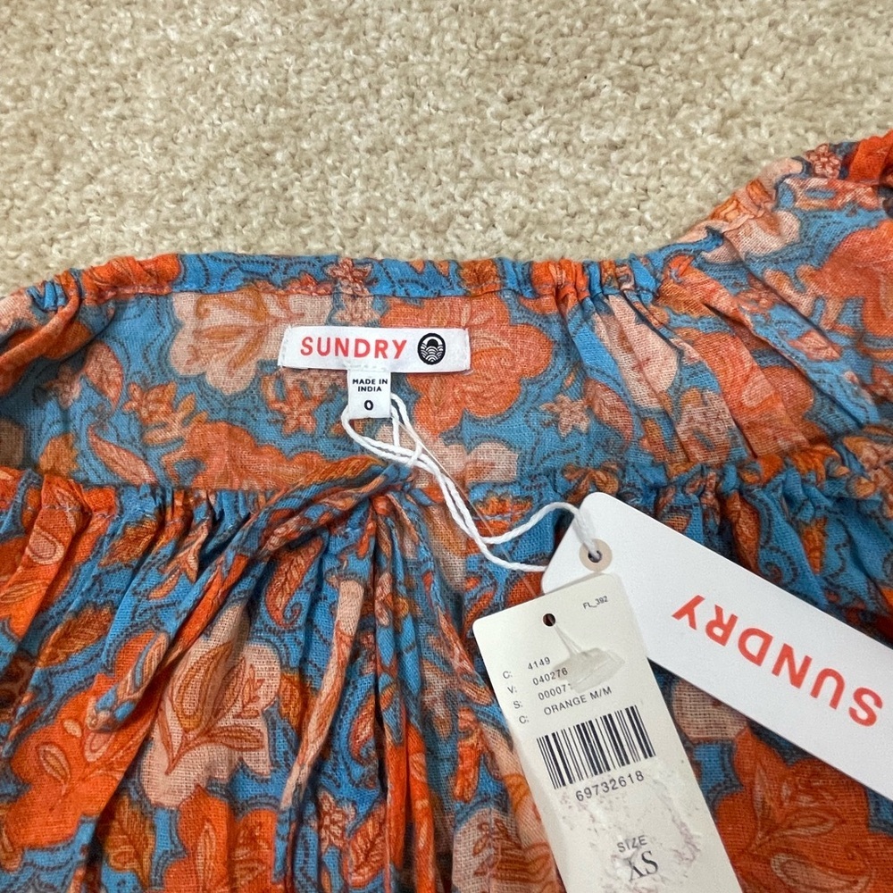 NWT SUNDRY  Anthropologie floral off shoulder tie front size XS - Picture 7 of 7